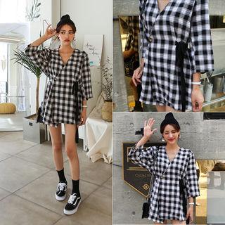Tie-waist Checked Minidress