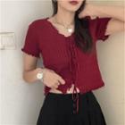 Short-sleeve Tie-strap Knit Crop Top