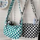 Checkered Nylon Crossbody Bag / Bag Charm / Brooch / Set
