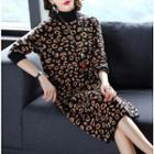 Leopard Pattern Long-sleeve Knit Dress
