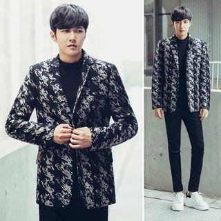 Notched-lapel Printed Buttoned Jacket