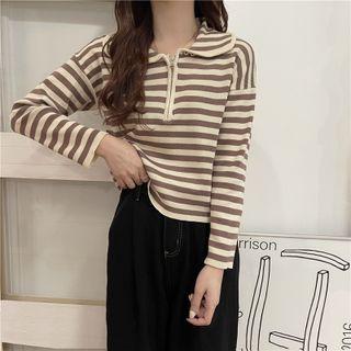 Long-sleeve Striped Slim-fit Zip Top