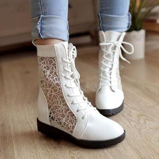 Mesh Panel Hidden Wedge Short Boots