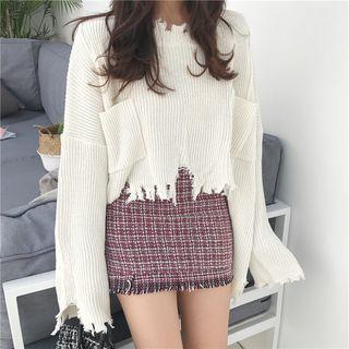 Button-back Ripped Sweater