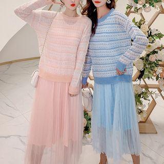 Set: Knit Sweater + Chiffon Spaghetti-strap Dress