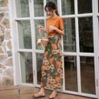 Set: Short-sleeve T-shirt + Maxi Floral Skirt