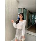 Square-neck Puff-sleeve Fringed Blouse