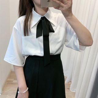 Short-sleeve Plain Shirt / Bowtie / Set