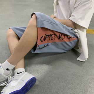 High-waist Lettering Two-tone Shorts