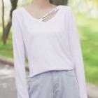 Letter Embroidered Cut-out Long-sleeve T-shirt