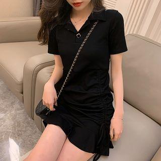 Short-sleeve Drawstring Mini Polo-shirt Dress