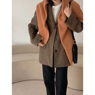 Notched-lapel Checked Wool Blend Jacket One Size
