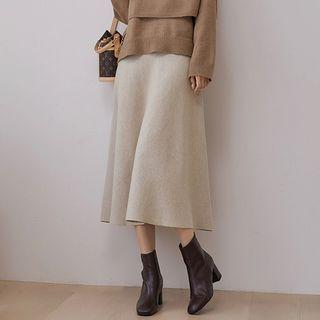 Band-waist Wool Blend Flared Skirt