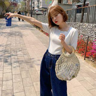 Wooden-hoop Rattan Net Bag One Size