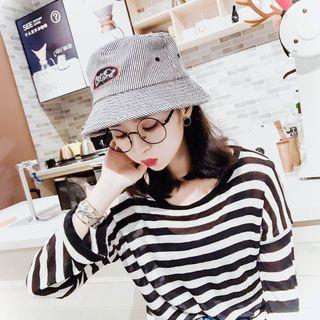 Embroidered Pinstriped Bucket Hat
