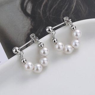Faux Pearl Hoop Earring 1 Pc - Silver - One Size