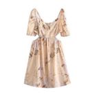 Elbow-sleeve Print Cut-out Mini A-line Dress