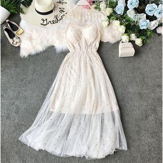 Star Sequined V-neck Mesh Dress