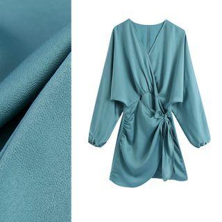 V-neck Tie Waist Satin Mini Dress