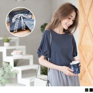 Knotted Cuff Lace Bow Top