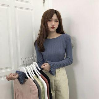 Frill Trim Rib Knit Sweater