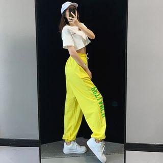 Drawcord Lettering Loose Harem Pants