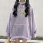 Printed Hooded Pullover Purple - One Size