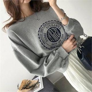 Drop-shoulder Lettering Embroidered Sweatshirt