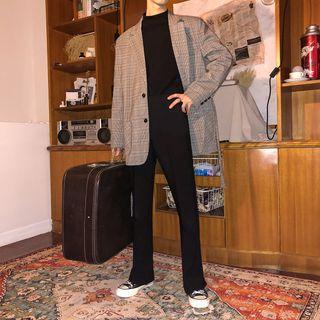 Single-breasted Tie-waist Plaid Blazer