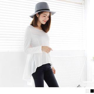 Long Sleeve Round Neck Dip Back Chiffon Top
