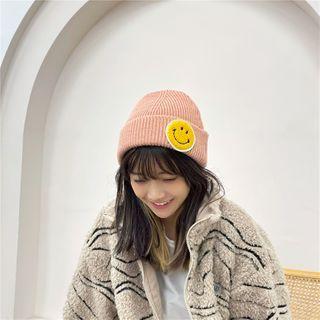 Smiley Face Applique Knit Cap
