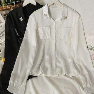 Pearl-trim Rhinestone Loose Shirt