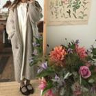 Open-front Long Knit Cardigan Gray - One Size