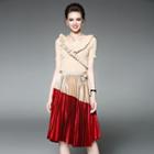 Set: Ruffled Knit Top + Color-block Skirt