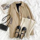 Long-sleeve Plaid Trench Jacket / High-waist Plain Pleated Midi Skirt / Long-sleeve Plain Top