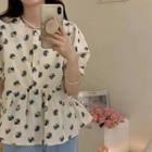 Puff Sleeve Floral Print Ruffle Blouse