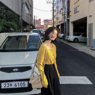 Square-neck Ribbed Cardigan