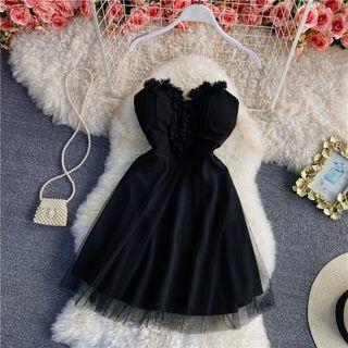 Ruffled Mesh Panel Bandeau Dress