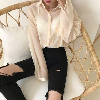 See-through Mesh Long-sleeve Shirt