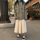 A-line Midi Skirt / Zip Cargo Jacket