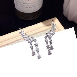 Rhinestone Branches Fringed Earring 1 Pair - Silver Needle - Silver - One Size