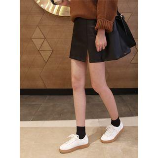 Slit-hem Coated Mini Skirt