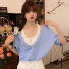 Mock Two-piece Elbow-sleeve Halter Cropped T-shirt