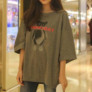 Bear Print 3/4-sleeve T-shirt