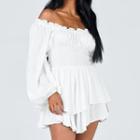Long-sleeve Off-shoulder Wide Leg Romper
