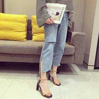 Studded Ankle-strap Chunky-heel Sandals
