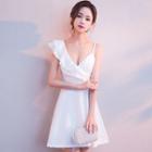 Ruffled Sleeveless Mini A-line Prom Dress