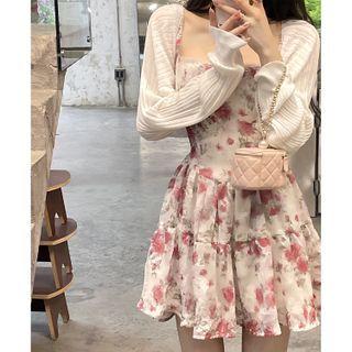 Rose Print Pleated Sleeveless Dress