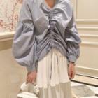 V-neck Puff-sleeve Shirred Top
