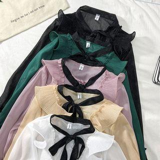 Tie-neckline Ruffled Sheer Shirt